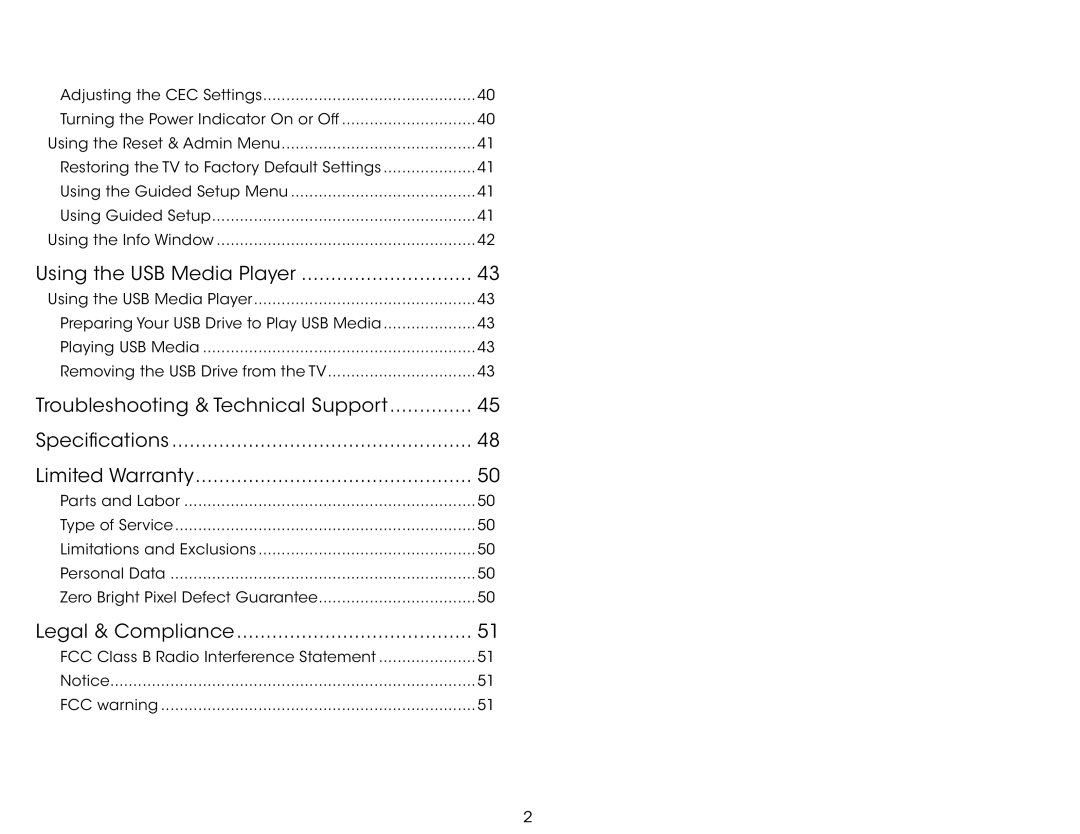 Vizio E280-B1 user manual Using the USB Media Player, Legal & Compliance 