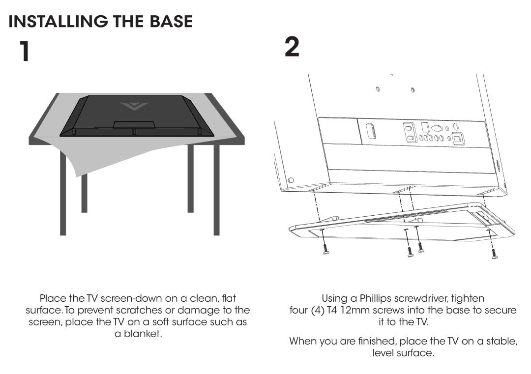 Vizio E280i-A1 manual Installing the Base 