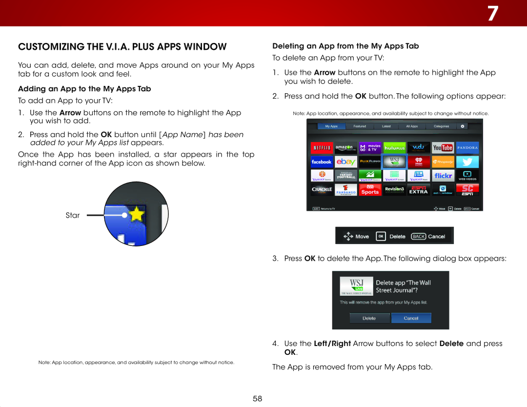 Vizio E280i-B1 user manual Customizing the V.I.A. Plus Apps Window 