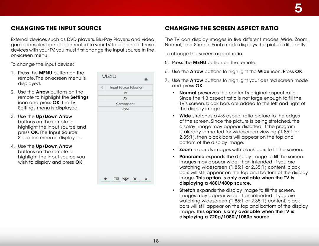 Vizio E291A1, E291-A1, E241A1, E241-A1 user manual Changing the Input Source, Changing the Screen Aspect Ratio 