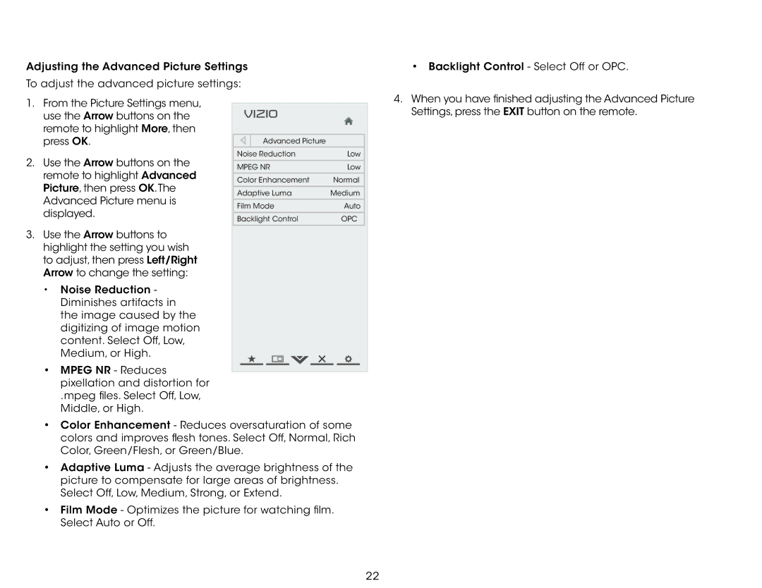 Vizio E291A1, E291-A1, E241A1, E241-A1 user manual When you have finished adjusting the Advanced Picture 