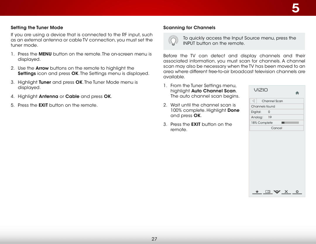 Vizio E291-A1, E291A1, E241A1, E241-A1 user manual Channel Scan 