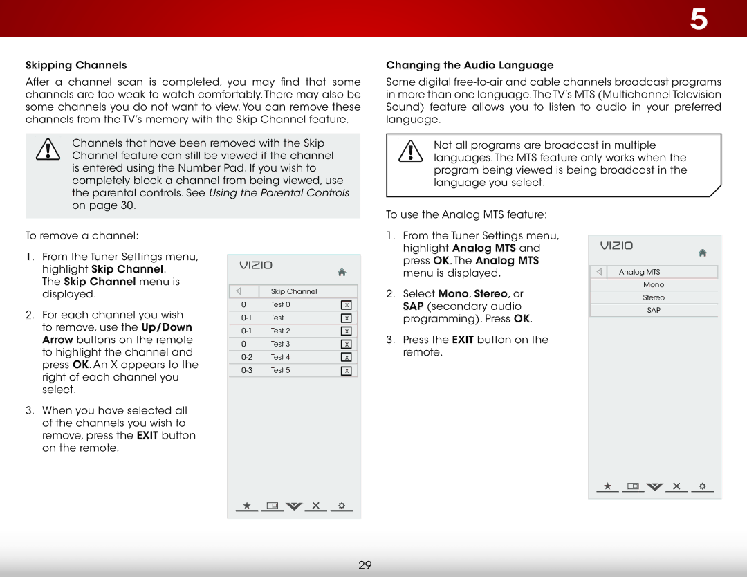 Vizio E241-A1, E291A1, E291-A1, E241A1 user manual Skip Channel Test 