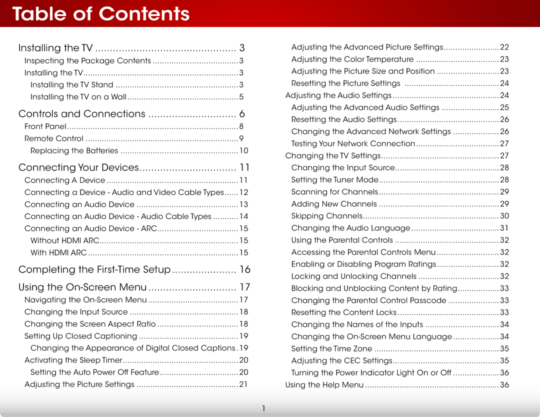 Vizio E241-A1, E291A1, E291-A1, E241A1 user manual Table of Contents 