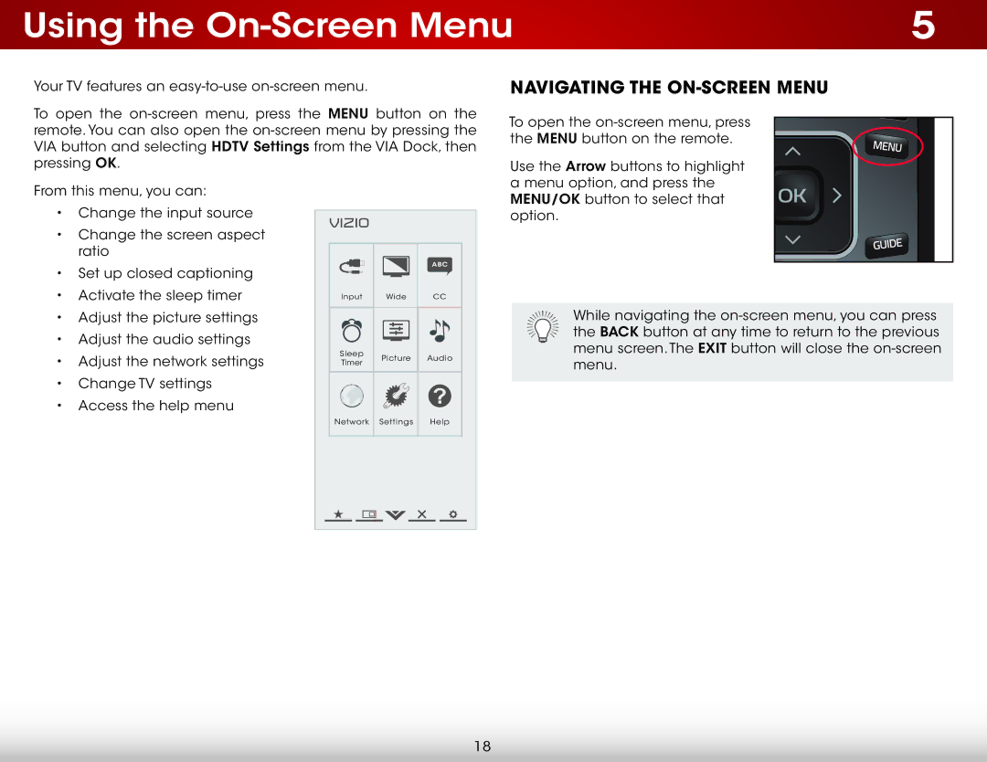 Vizio E291IA1, E291I-A1 user manual Using the On-Screen Menu, Navigating the On-Screen Menu 