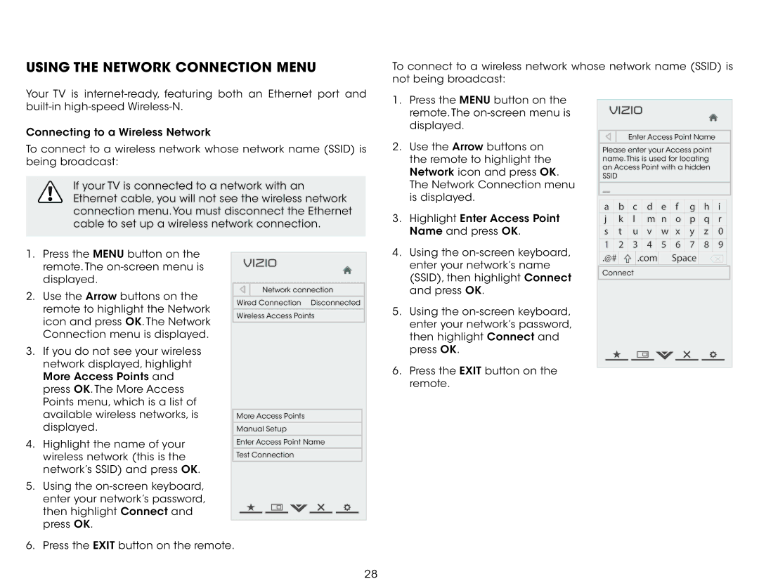 Vizio E291IA1, E291I-A1 user manual Using the Network Connection Menu 