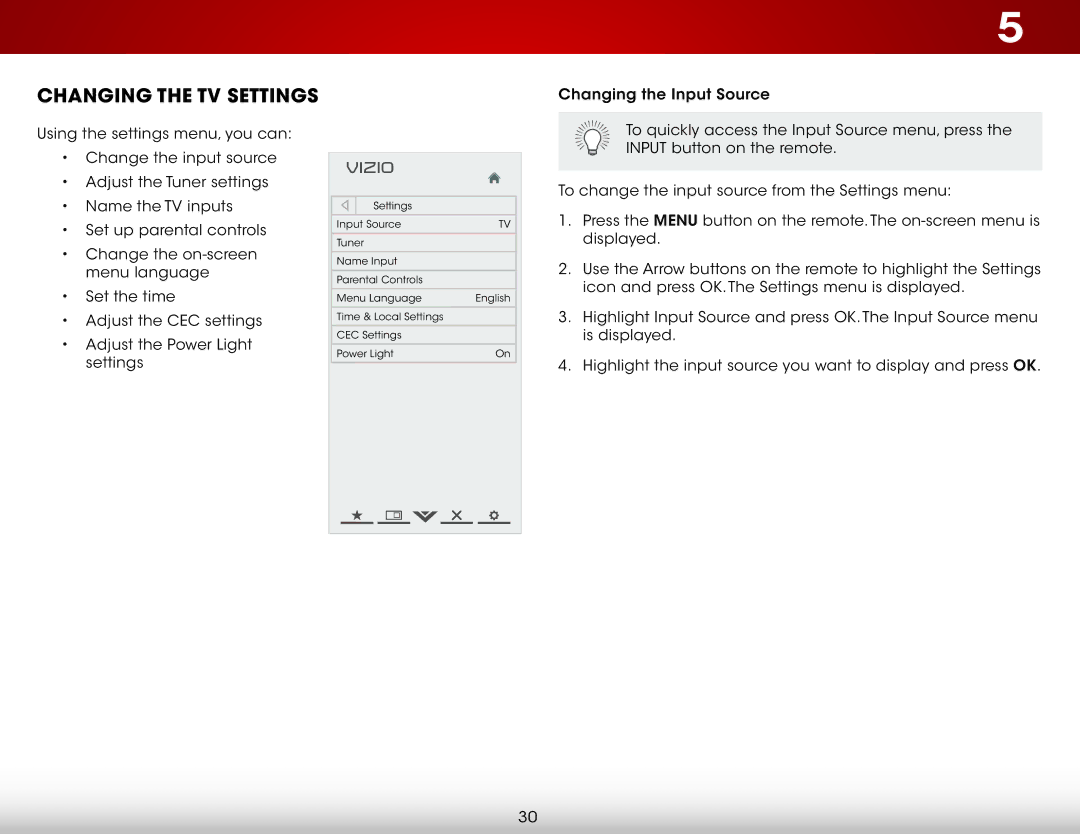 Vizio E291IA1, E291I-A1 user manual Changing the TV Settings 