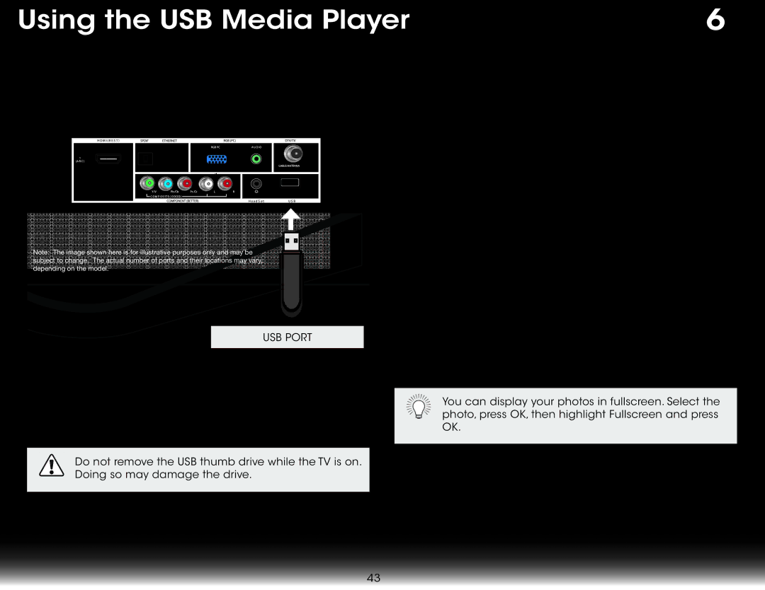 Vizio E291I-A1, E291IA1 user manual Using the USB Media Player, USB Port 