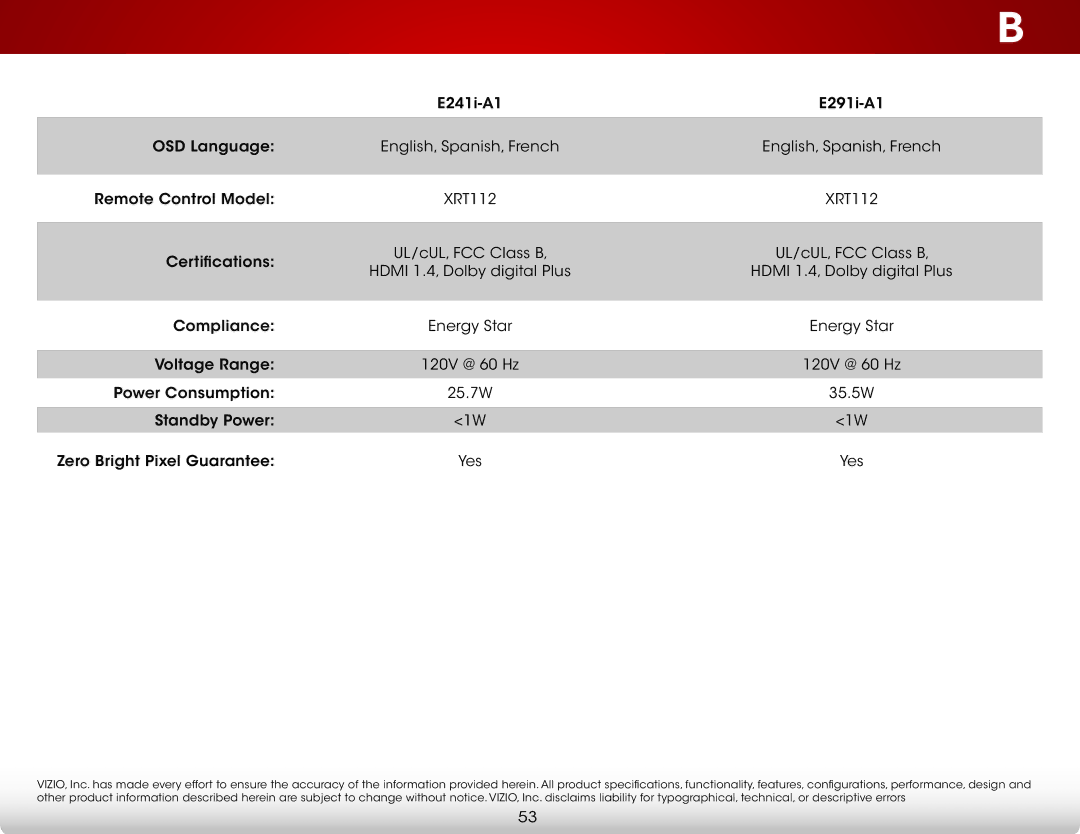 Vizio E291I-A1, E291IA1 user manual XRT112 