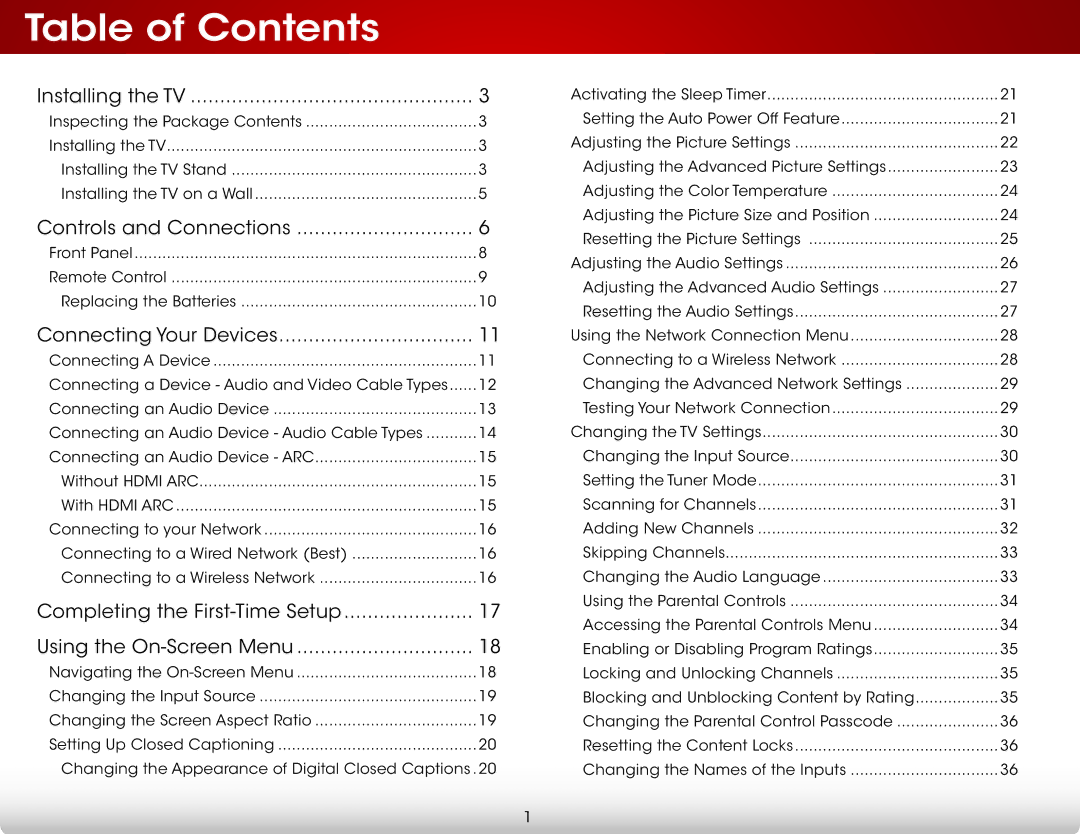 Vizio E291I-A1, E291IA1 user manual Table of Contents 