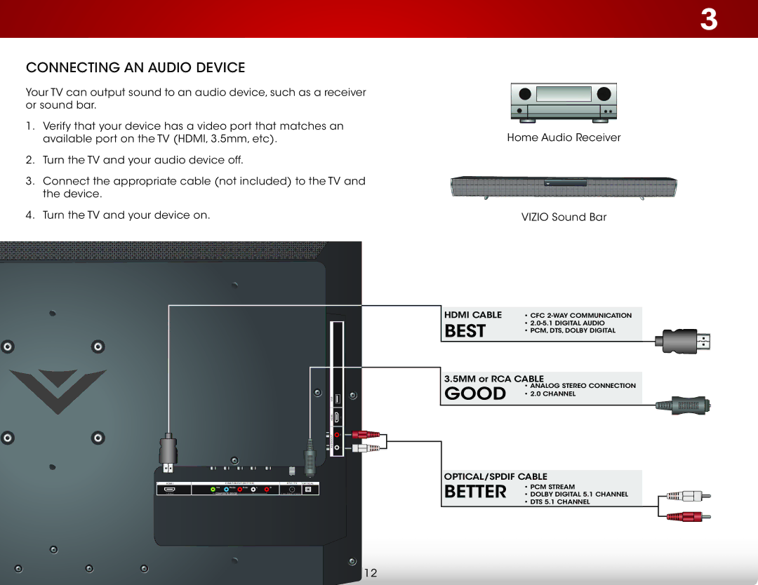 Vizio E320-A1 user manual Connecting an Audio Device 