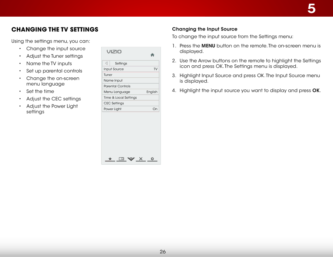 Vizio E320-A1 user manual Changing the TV Settings 