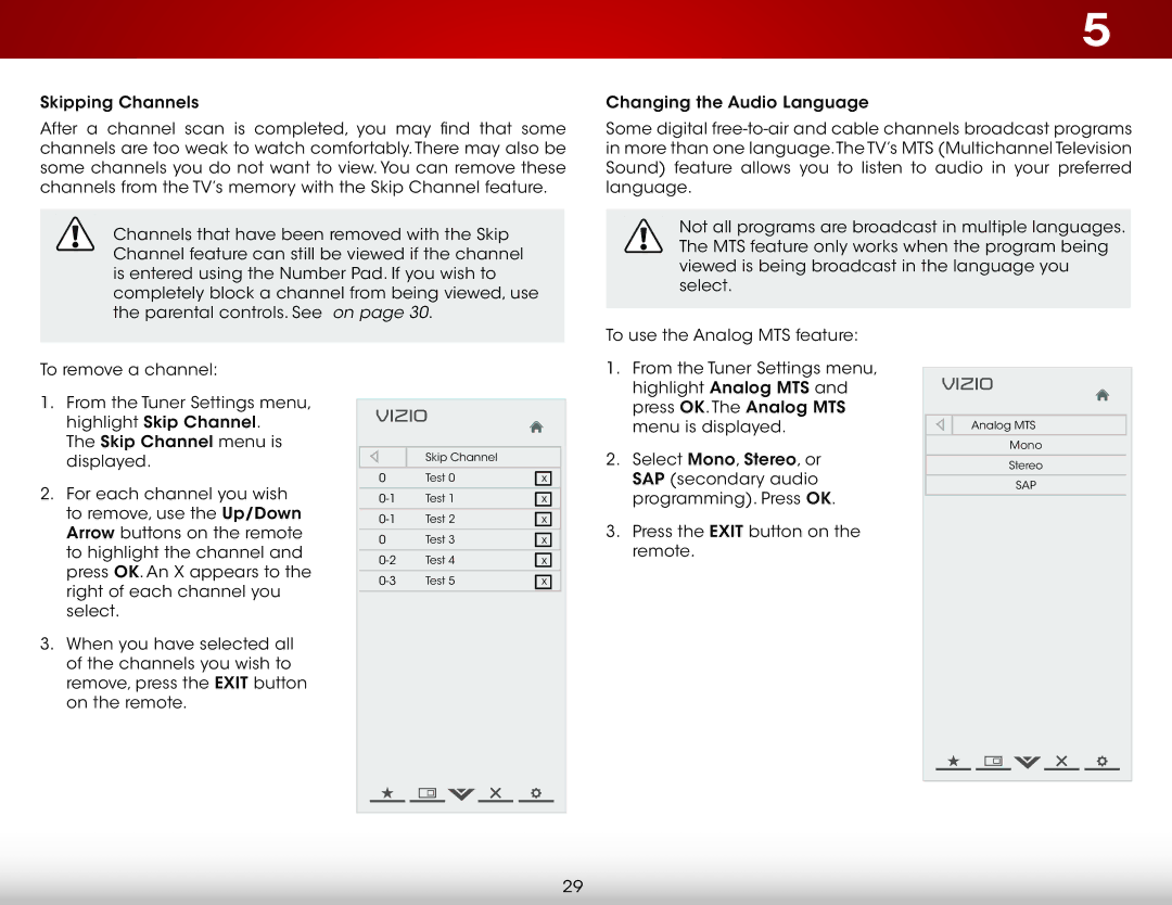 Vizio E320-A1 user manual Skip Channel Test 