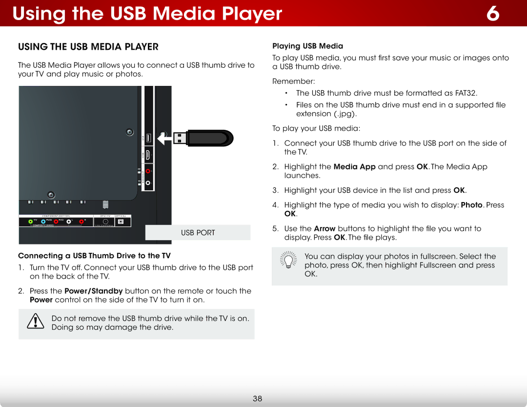 Vizio E320-A1 user manual Using the USB Media Player, USB Port 