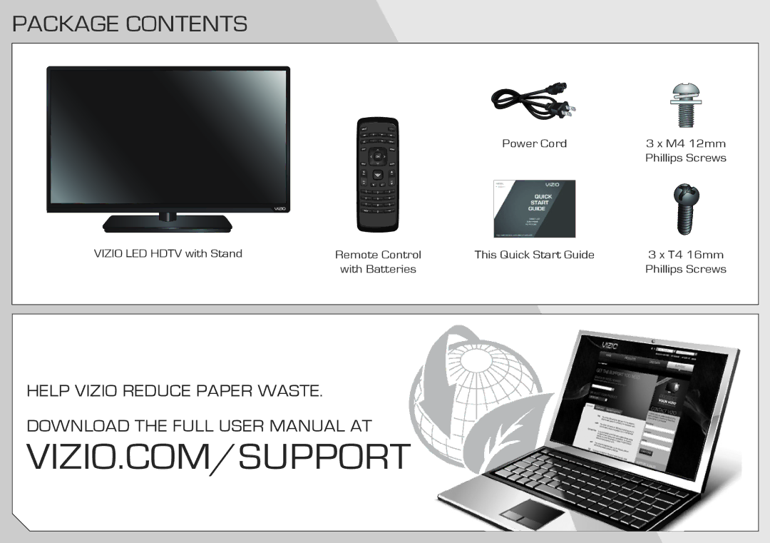 Vizio E320-A1 quick start Package Contents 