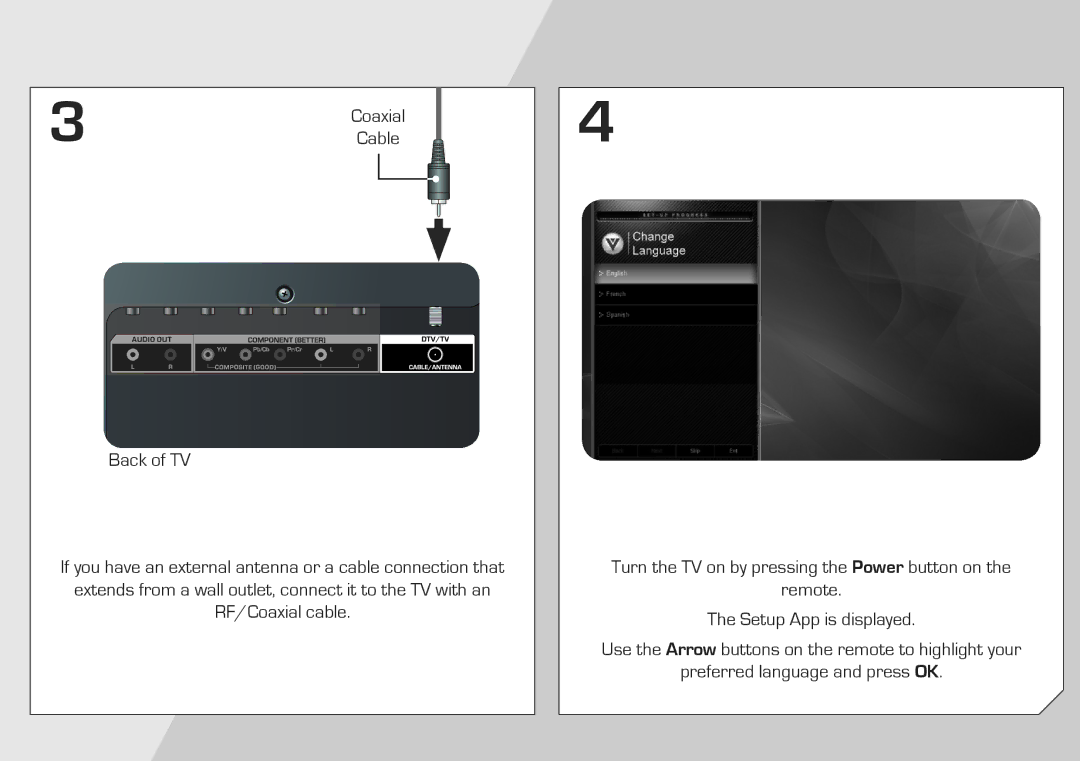 Vizio E320-A1 quick start Back of TV 