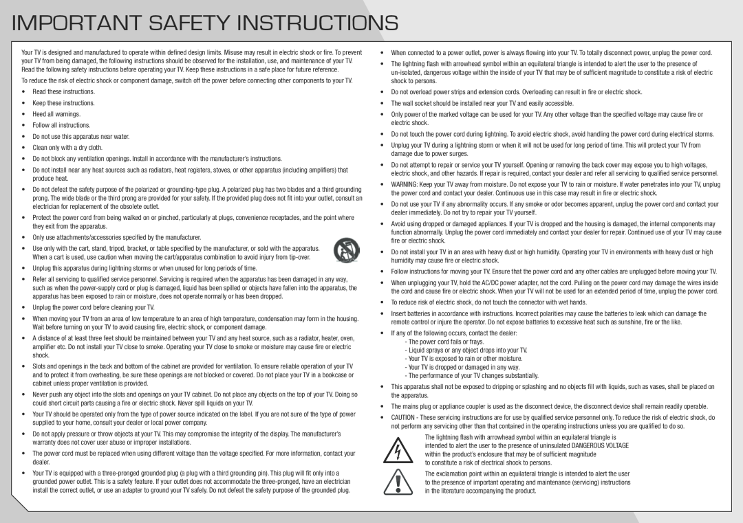 Vizio E320-A1 quick start Important Safety Instructions 