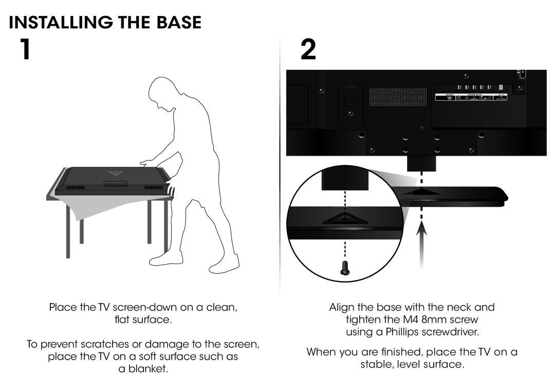 Vizio E320-B0 manual Installing the Base 