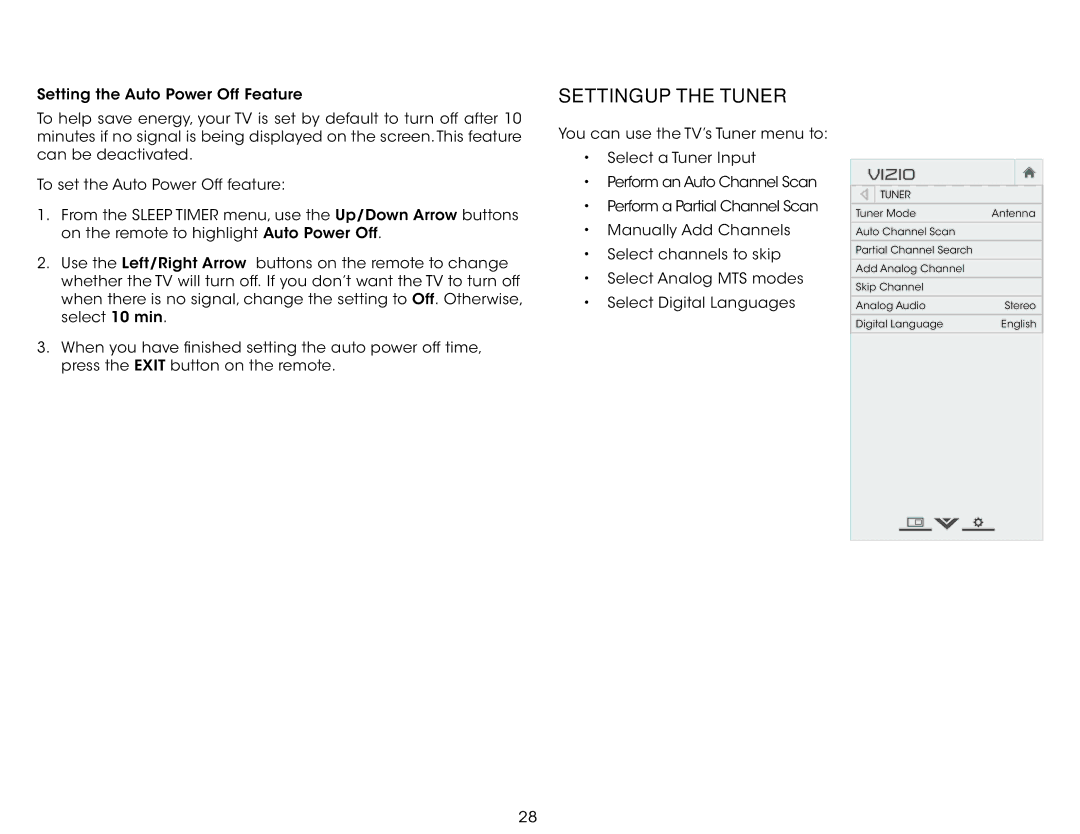 Vizio E320-B0 user manual Setting Up the Tuner 