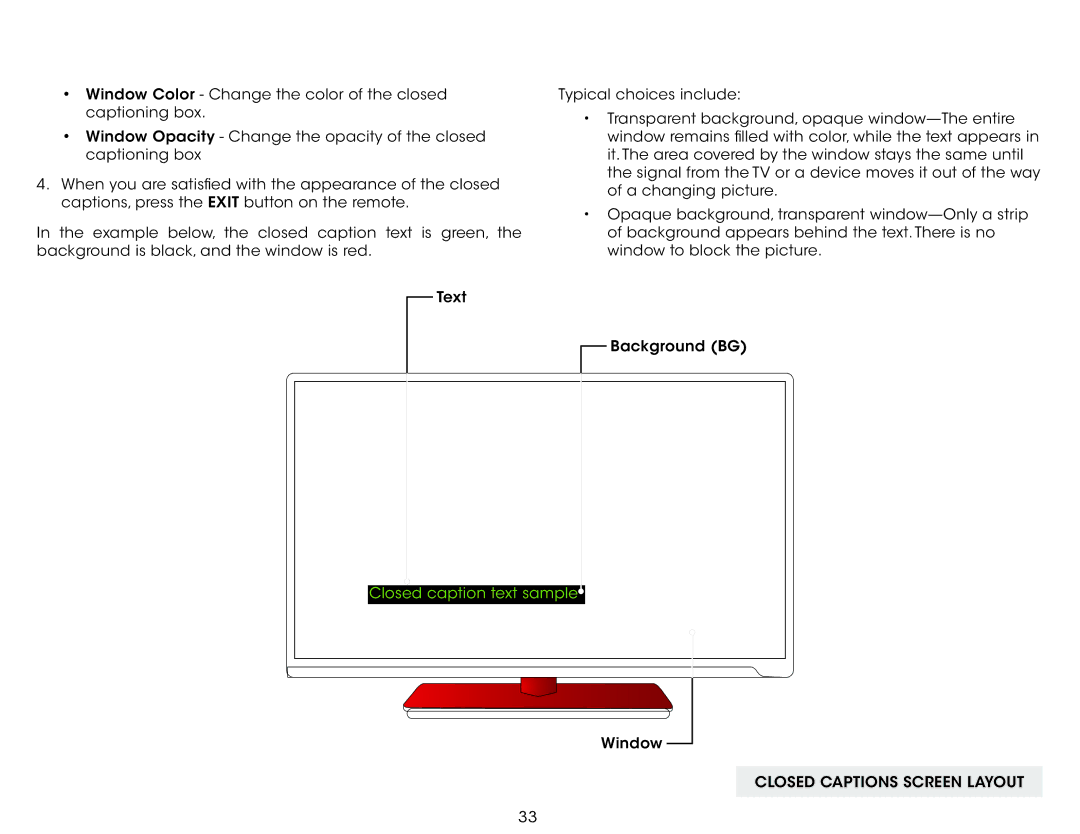 Vizio E320-B0 user manual Closed caption text sample 