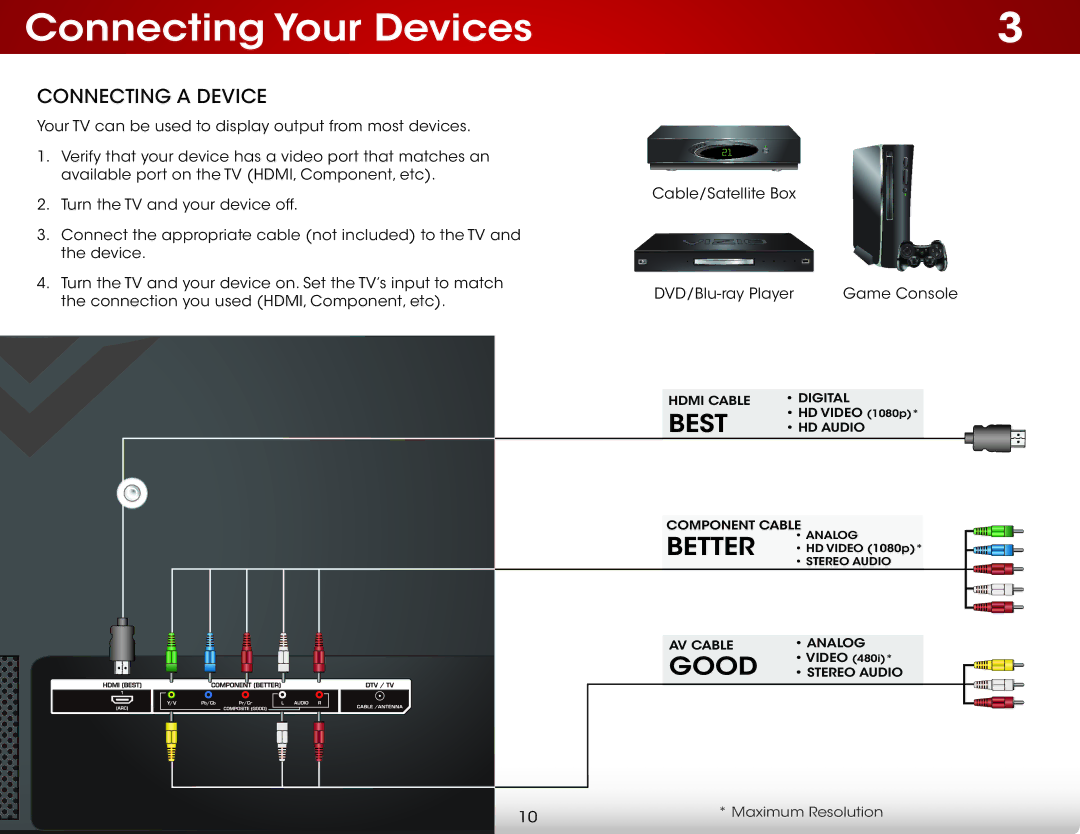 Vizio E320-B0E user manual Connecting Your Devices, Connecting a Device 