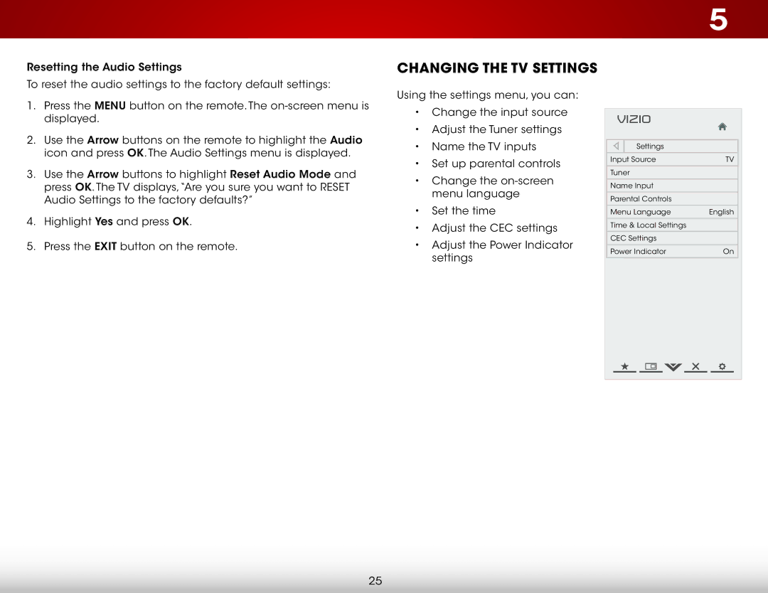 Vizio E320-B0E user manual Changing the TV Settings 