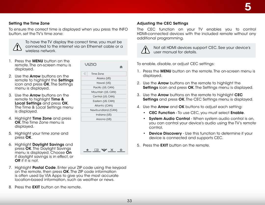 Vizio E320-B0E user manual Time Zone 