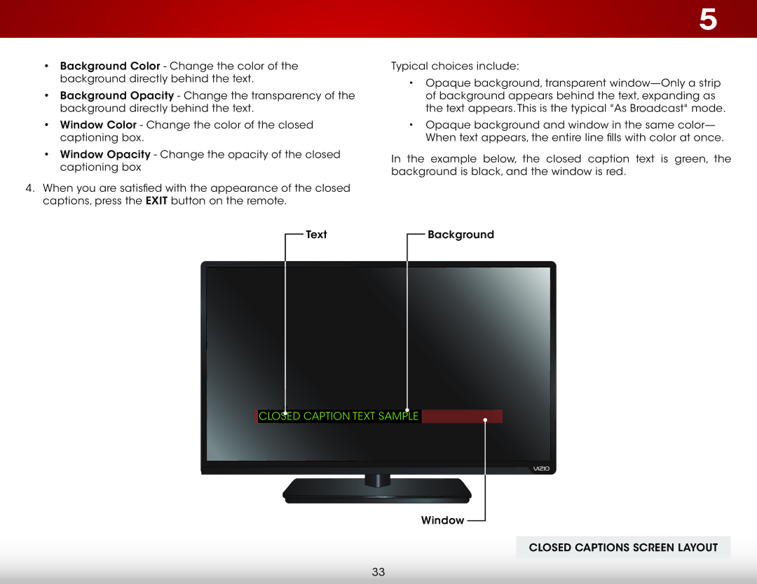 Vizio E320-B1 user manual Closed Captions Screen Layout 