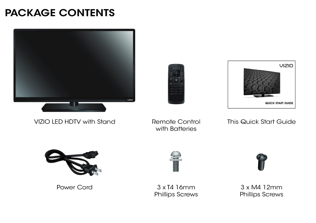 Vizio E320-B1 quick start Package Contents 