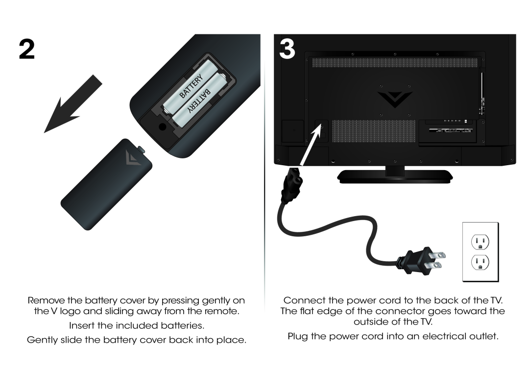 Vizio E320-B1 quick start Insert the included batteries, Gently slide the battery cover back into place 