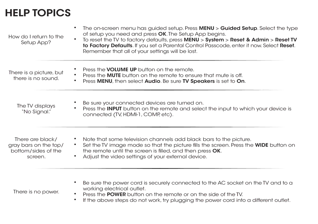 Vizio E320-B2 manual Help Topics 