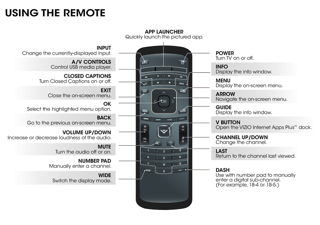 Vizio E320-B2 manual Using the Remote 