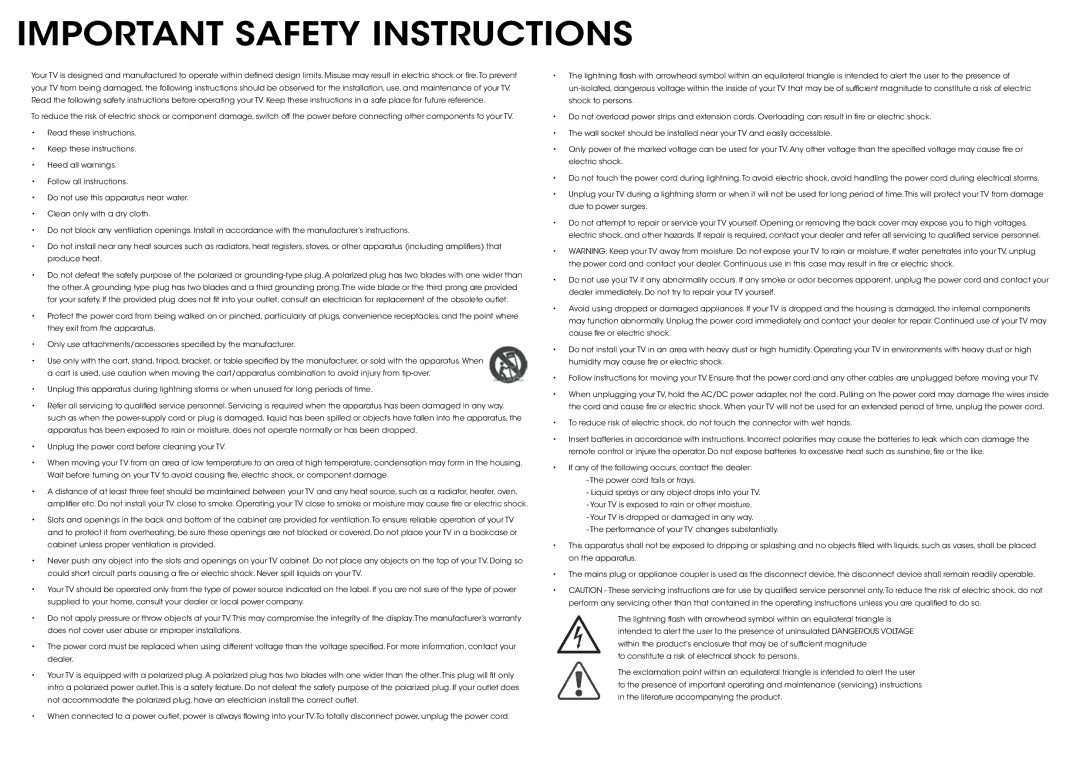 Vizio E320-B2 manual Important Safety Instructions 