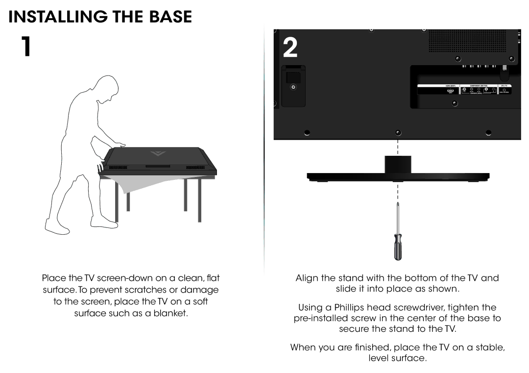 Vizio E320-B2 manual Installing the Base 