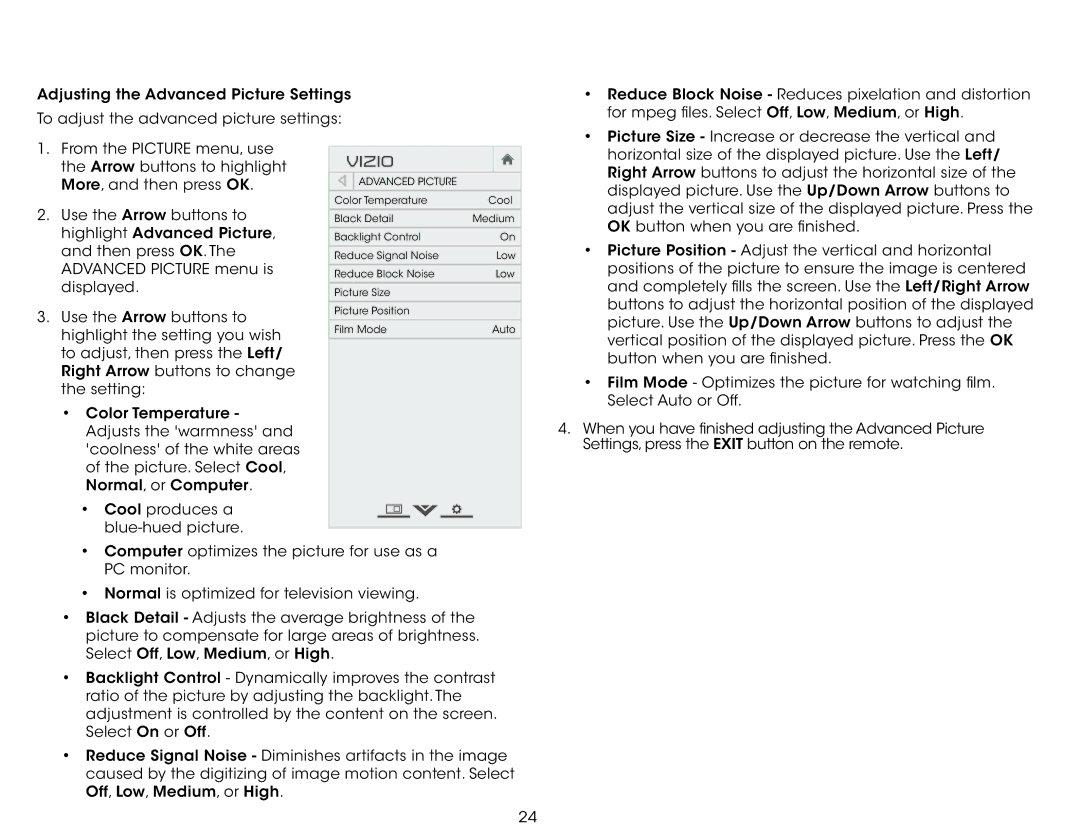 Vizio E320fi-B2 user manual Arrow buttons to highlight More, and then press OK 