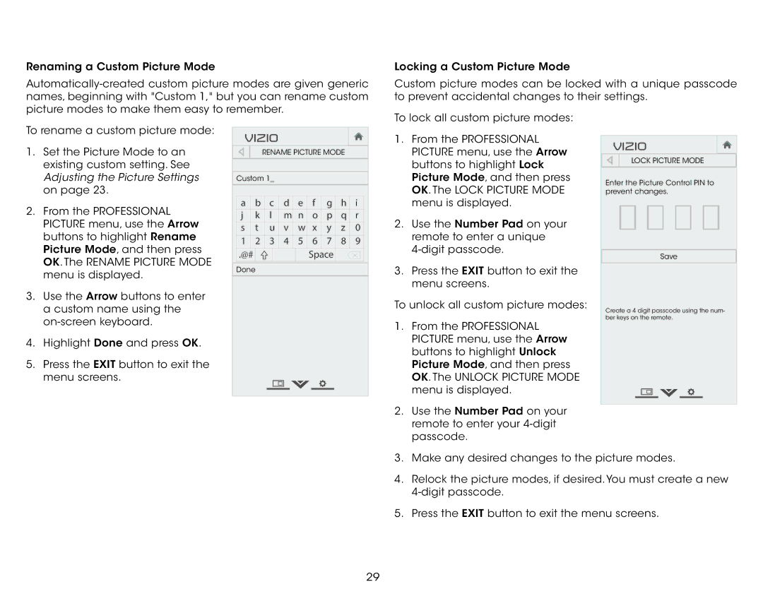 Vizio E320fi-B2 user manual Rename Picture Mode 