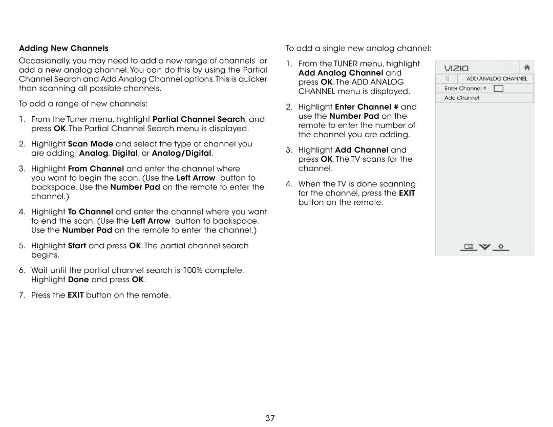 Vizio E320fi-B2 user manual ADD Analog Channel 