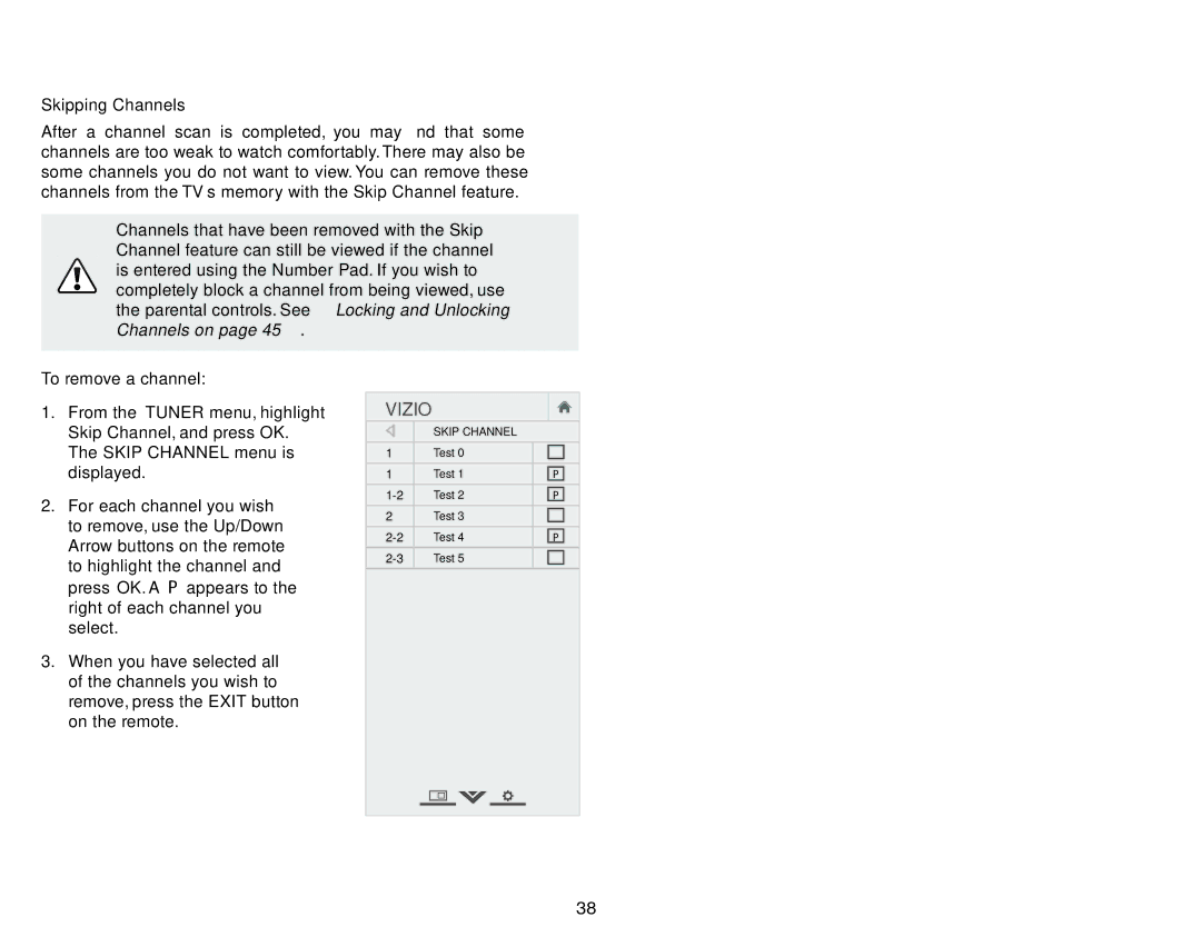 Vizio E320fi-B2 user manual Skip Channel Test 