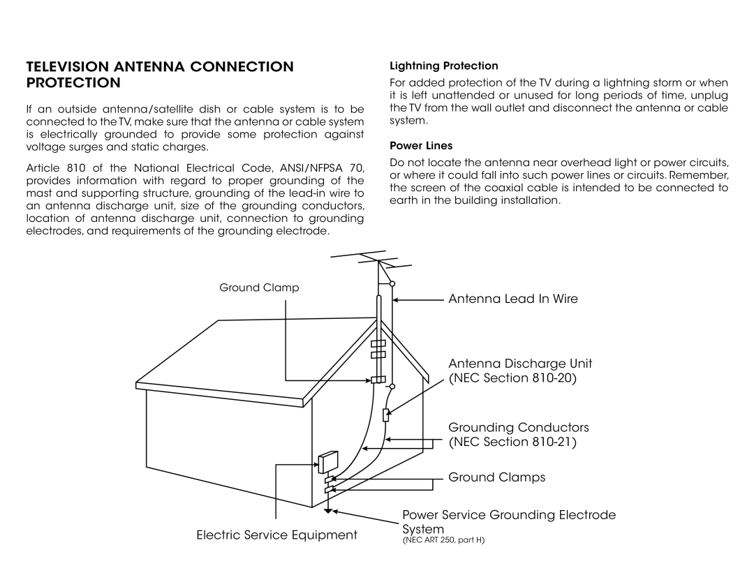 Vizio E320fi-B2 user manual Television Antenna Connection Protection 