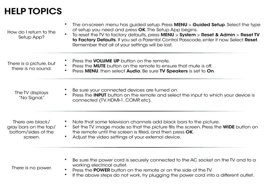 Vizio E320fi-B2 manual Help Topics 