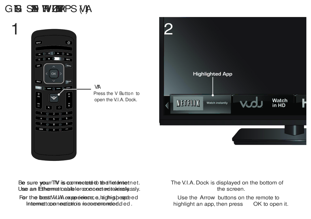 Vizio E320i-A2 manual Getting Started with Vizio Internet Apps V.I.A, Highlighted App 