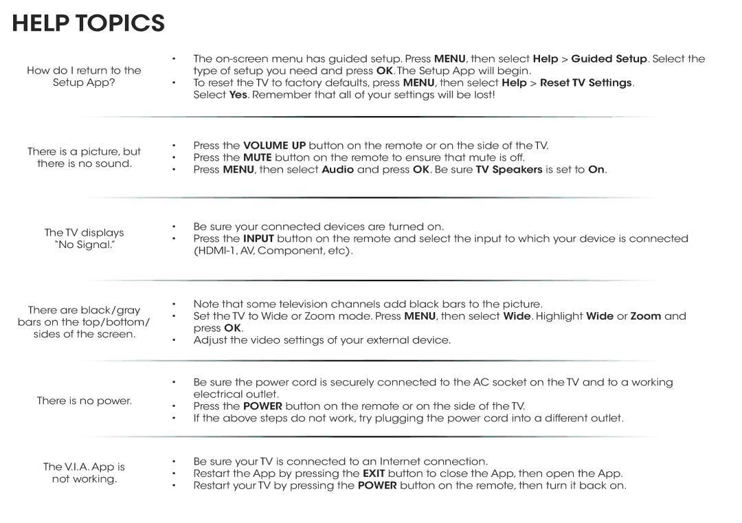 Vizio E320i-A2 manual Help Topics 