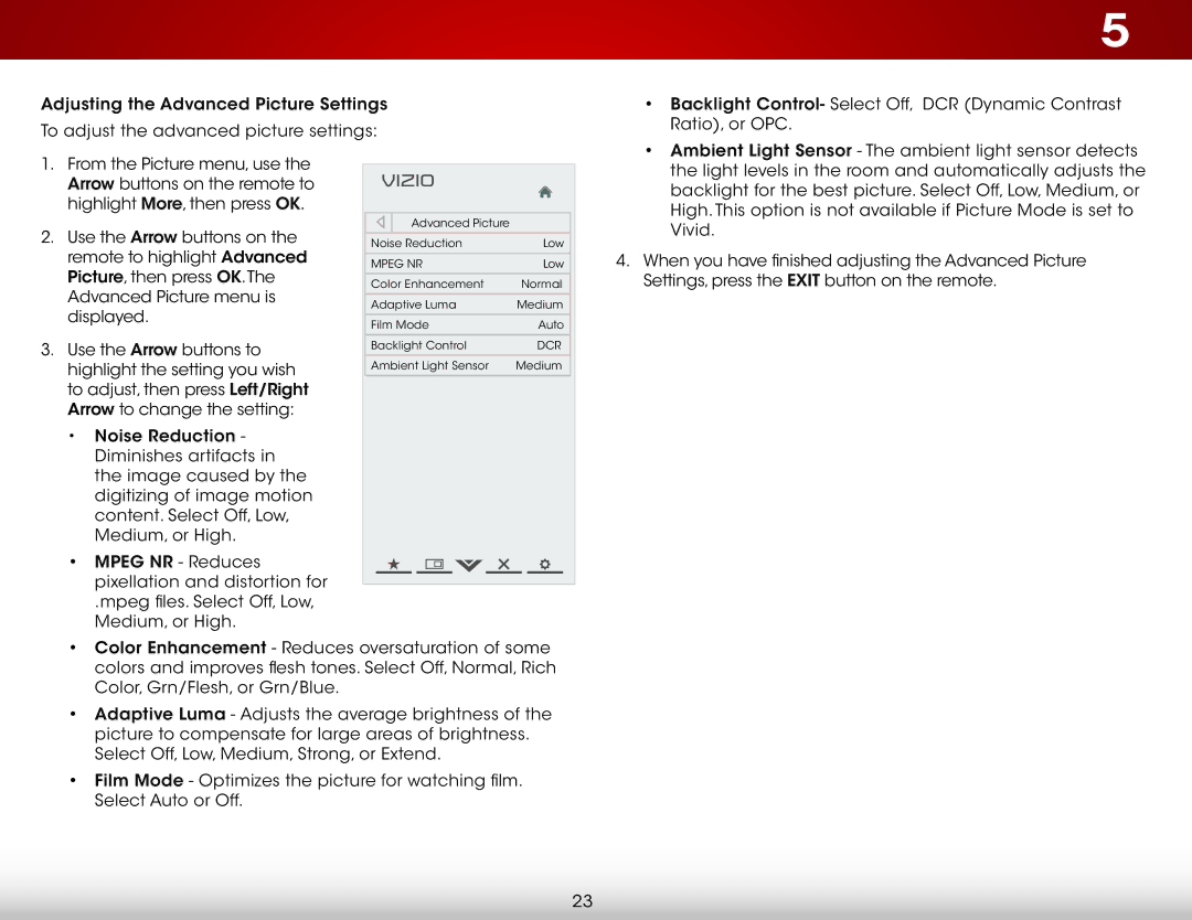 Vizio E320i-A2 user manual Light levels in the room and automatically adjusts 