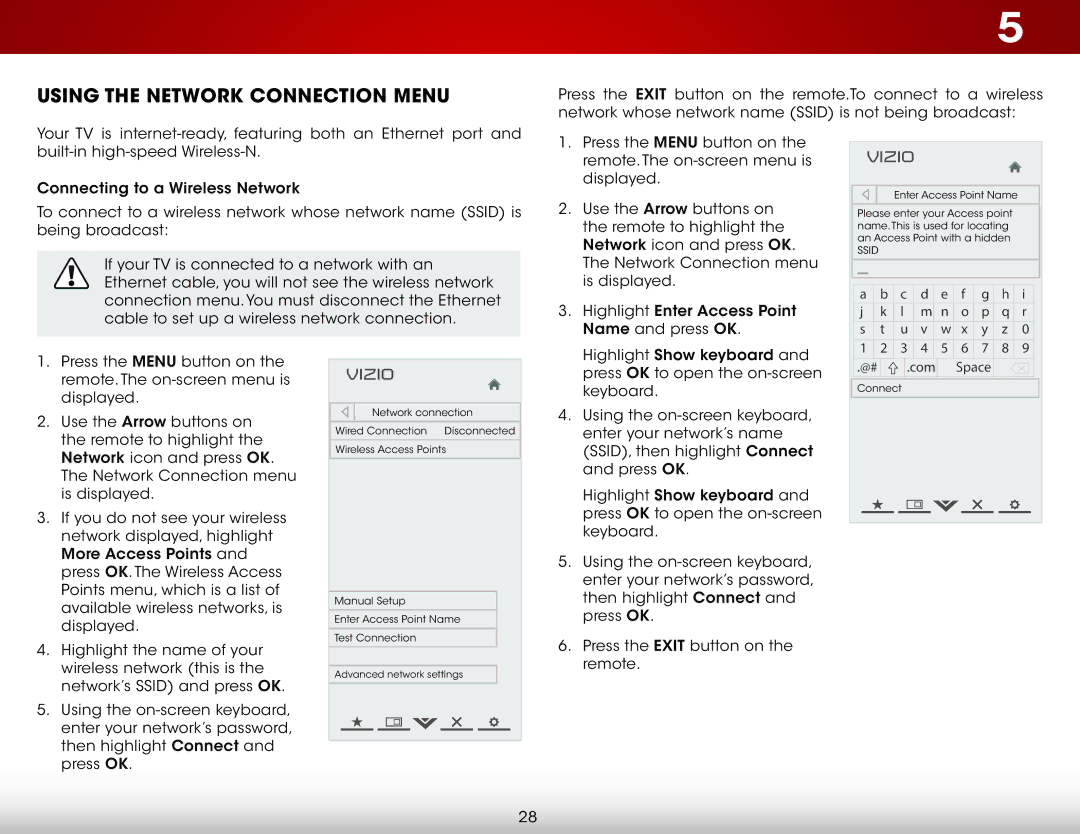 Vizio E320i-A2 user manual Using the Network Connection Menu 