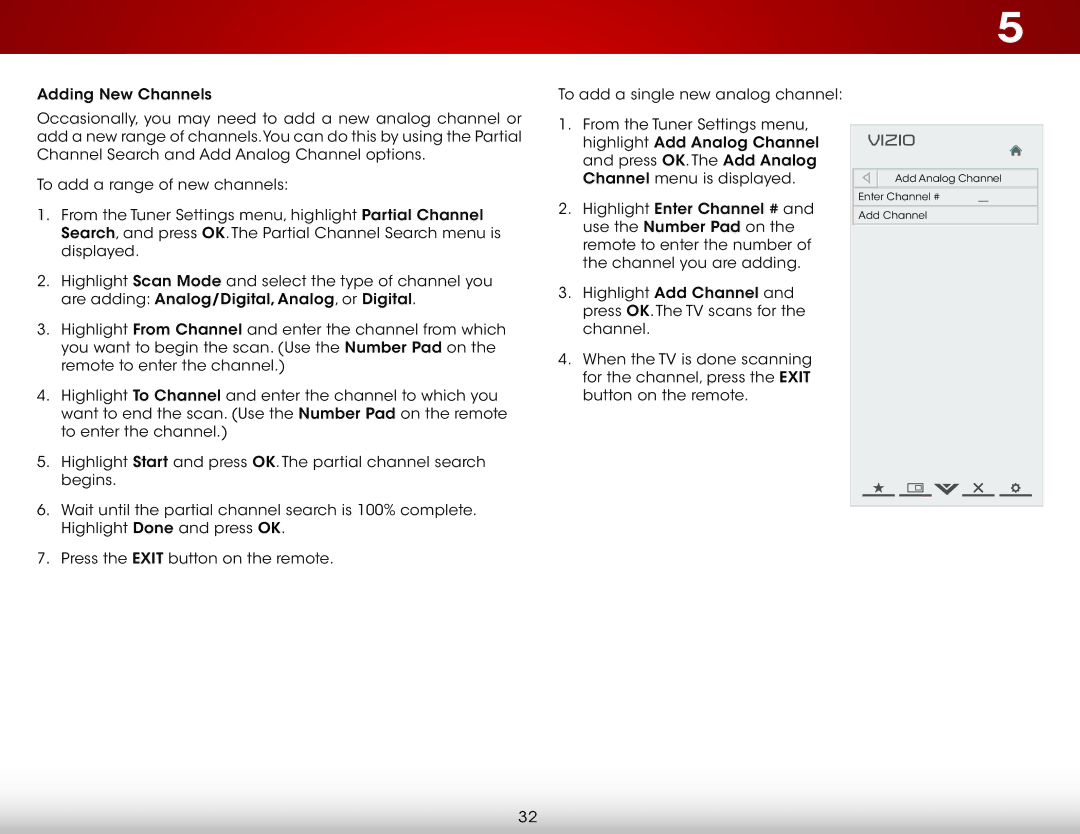 Vizio E320i-A2 user manual Add Analog Channel 