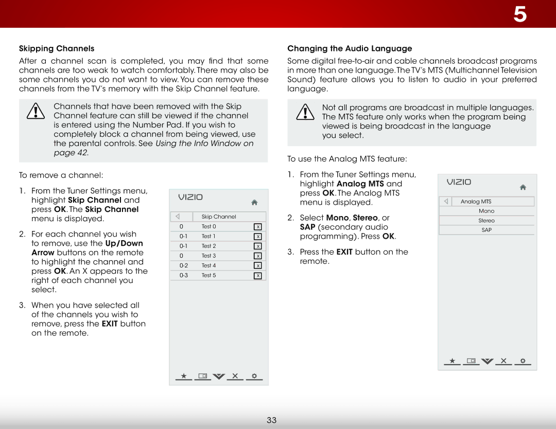 Vizio E320i-A2 user manual Skip Channel Test 