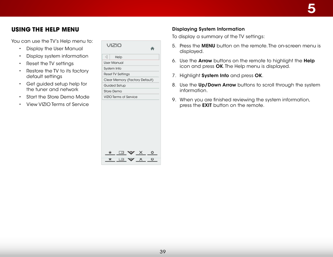 Vizio E320i-A2 user manual Using the Help Menu 