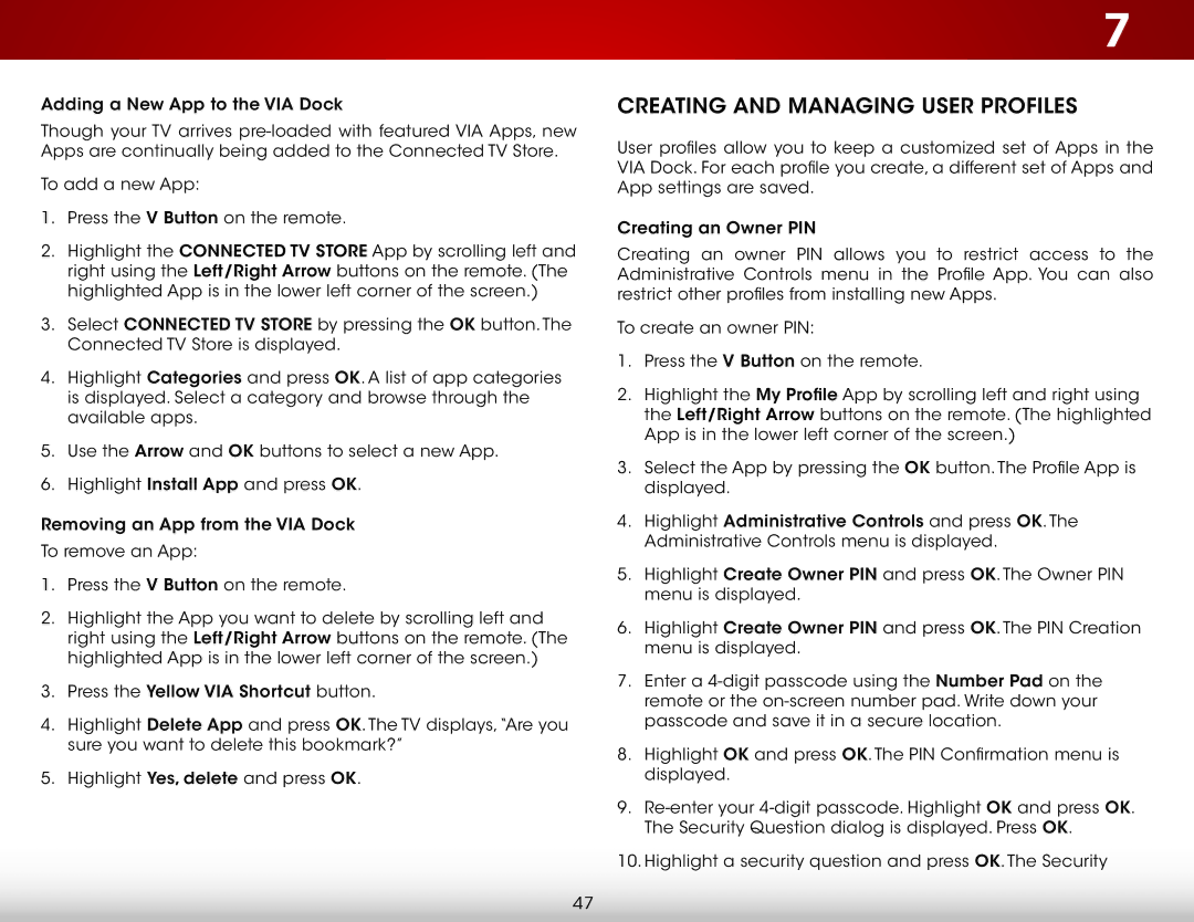 Vizio E320i-A2 user manual Creating and Managing User Profiles 