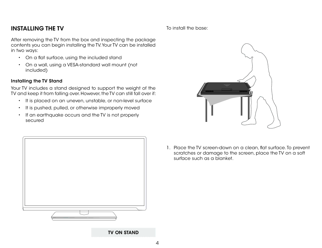 Vizio E320i-B1 user manual Installing the TV 