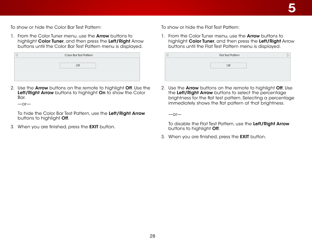 Vizio E320i-B1 user manual Color Bar Test Pattern Off 